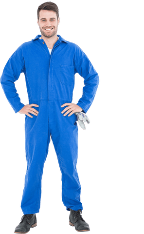transparent male mechanic in blue coveralls standing smiling - Download Free Stock Videos Pikwizard.com