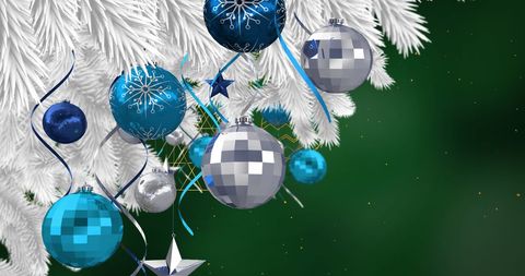 Christmas White Tree with Blue and Silver Ornaments - Download Free Stock Images Pikwizard.com