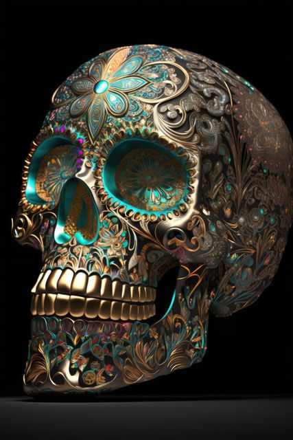 Colourful mexican decorative sugar skull on black background, using generative ai technology - Download Free Stock Photos Pikwizard.com