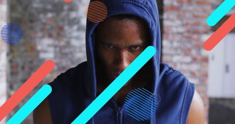 Determined African American Athlete with Abstract Overlay