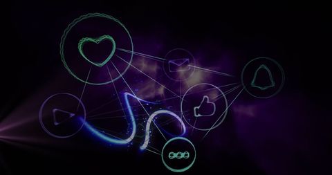 Network of Digital Icons on Vibrant Purple Background