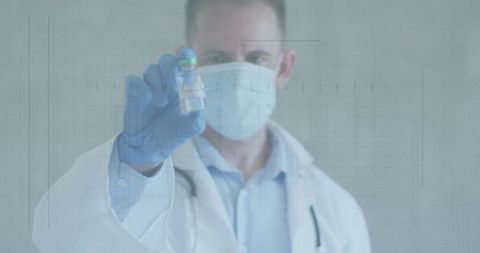 Doctor Presenting Clear Vial in High-Tech Laboratory