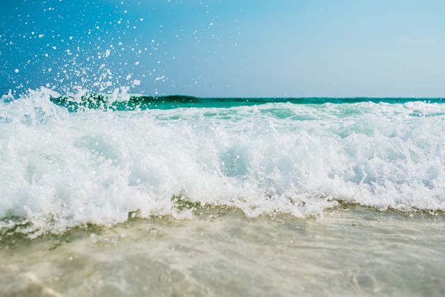 Clear Blue Ocean Waves Crashing on Shoreline in Sunshine - Download Free Stock Photos Pikwizard.com