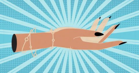 Pop art style hand illustration with fashionable chain bracelets