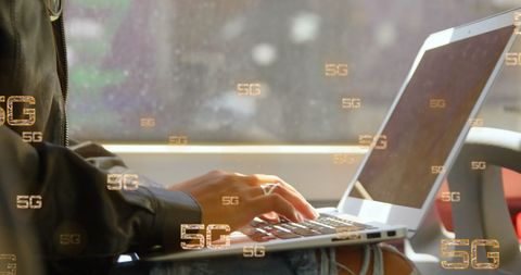 Woman Using Laptop on Bus with 5G Conceptual Overlay - Download Free Stock Images Pikwizard.com