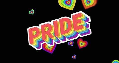Vibrant Pride Graphic with Rainbow Hearts on Black - Download Free Stock Images Pikwizard.com