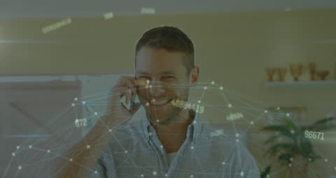 Businessman on Smartphone with Digital Network Overlay