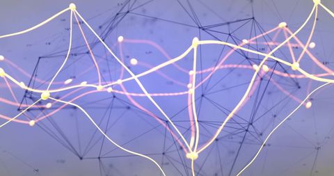 Abstract digital network with dynamic connections on blue background