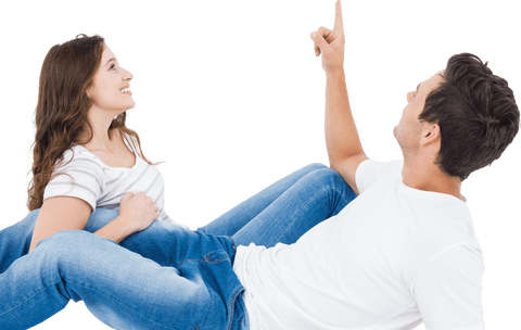 Transparent Image of Happy Couple Relaxing and Pointing - Download Free Stock Videos Pikwizard.com
