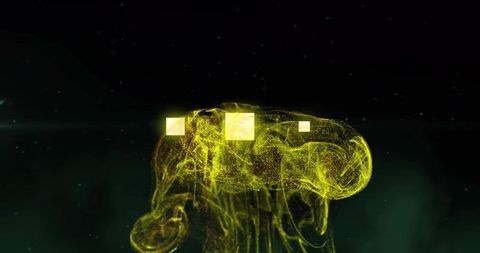 Abstract Luminous Particle Column with Glowing Squares