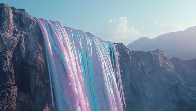 Pastel Waterfall Cascading Over Canyon in Surreal Landscape