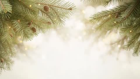 Cinematic Evergreen Fir Branches Framing Soft Bokeh Glow for Holiday Video Background