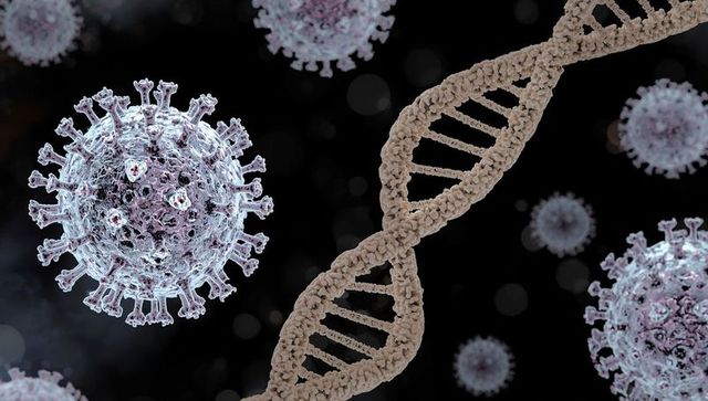 DNA Helix with Virus Particles in Biomedical Molecular Scene
