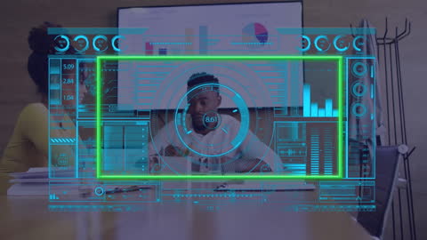 Animated Digital Screen Overlay with Business Concepts