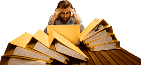 Frustrated Businessman Overwhelmed by Transparent Paperwork Folders - Download Free Stock Videos Pikwizard.com