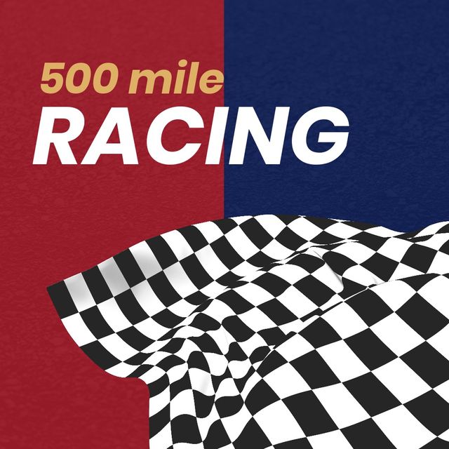 Digitally generated image of 500 mile racing text over checkered flag on red and blue background - Download Free Stock Videos Pikwizard.com