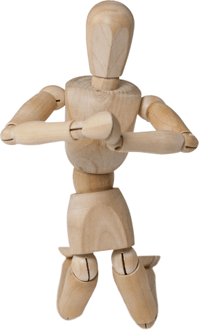 Transparent wooden 3d figurine kneeling with arms crossed