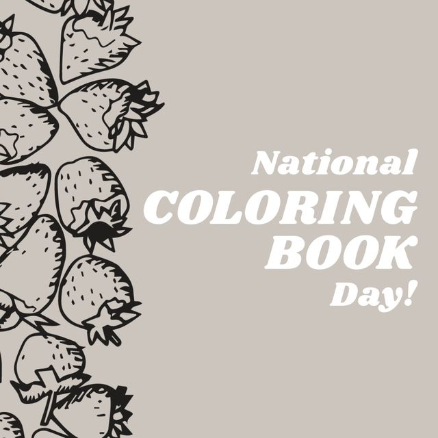Illustration of strawberries with national coloring book day text on gray background, copy space - Download Free Stock Videos Pikwizard.com