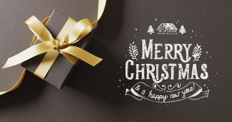Festive Christmas Card with Elegant Gift Box and Ribbon - Download Free Stock Images Pikwizard.com