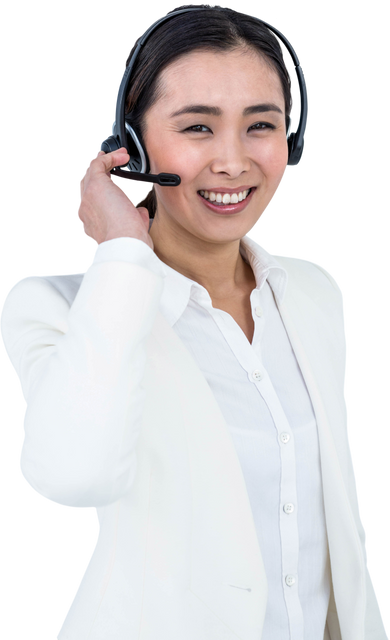 Transparent Smiling Businesswoman Using Headset Providing Customer Support - Download Free Stock Videos Pikwizard.com