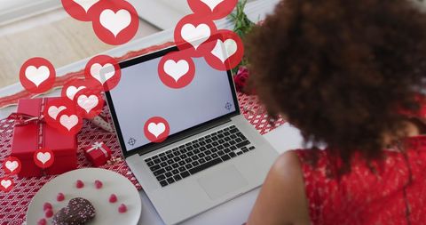 Romantic Valentine's Day Scene with Hearts and Laptop - Download Free Stock Images Pikwizard.com