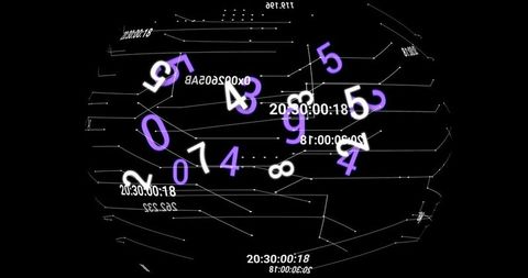 Rotating sphere with timecodes and digital numbers