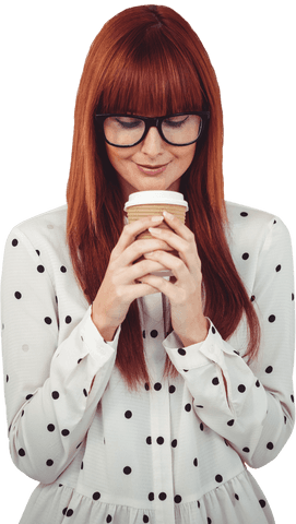 Transparent Hipster Woman Drinking Coffee Outdoors