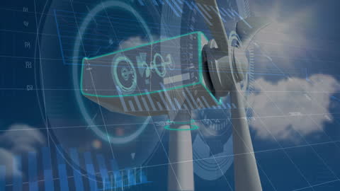 Futuristic Wind Turbine Technology with Digital Data Interface