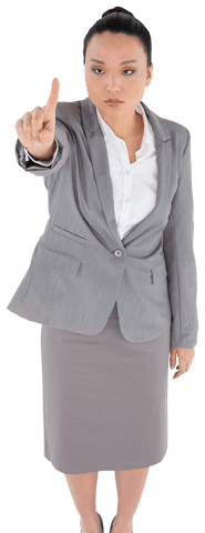 Focused asian businesswoman pointing confidently transparent background