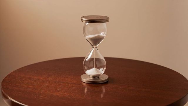 Elegant hourglass in minimalist interior with reflections