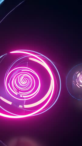 Pulsing neon spiral emerging from digital void for futuristic vertical motion backgrounds