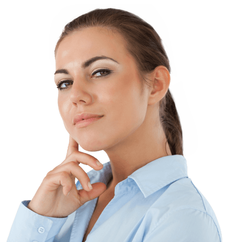 Transparent Confident Young Businesswoman in Thoughtful Pose