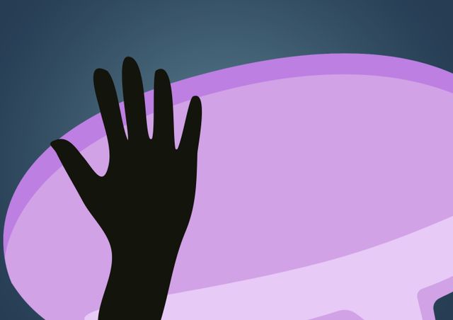 Conceptual illustration showing a hand icon raised over a speech bubble. Useful for communication themes, digital interface designs, educational materials, and abstract digital art backgrounds.