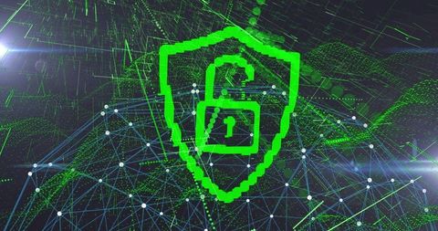 cybersecurity icon with unlock shield in futuristic cyberspace - Download Free Stock Images Pikwizard.com