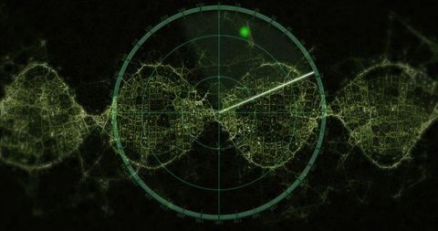 Futuristic digital radar scanning dna network with hexagonal mesh