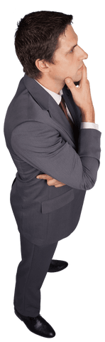 Thinking businessman in transparent background contemplating ideas