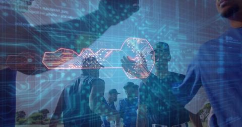 Digital Key Overlay on Baseball Team Symbolizing Cybersecurity in Sports