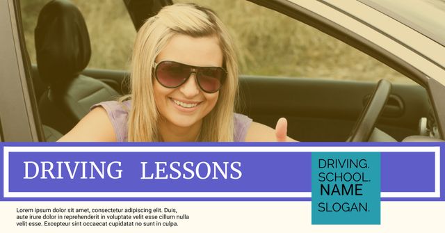 Smiling Woman Promoting Driving Lessons with Thumbs Up - Download Free Stock Templates Pikwizard.com