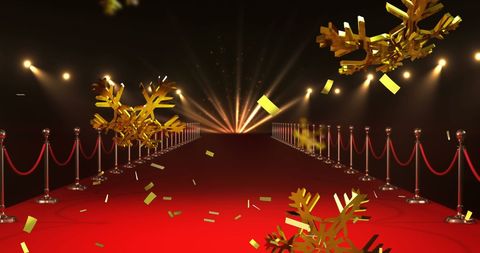 Christmas Gold Stars Falling on Red Carpet Festive Scene