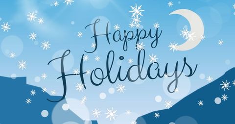 Festive Happy Holidays Card with Snowy Night Landscape