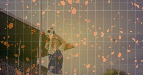 Baseball Player Swinging Bat Overlaid with Digital Coin Icons