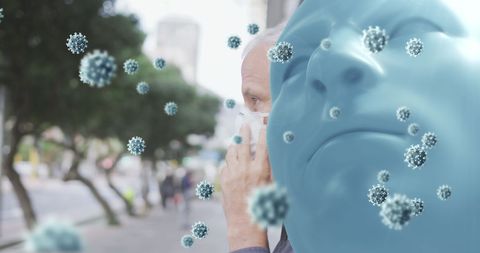 COVID-19 Pandemic Art with Masked Man and Virus Overlay - Download Free Stock Images Pikwizard.com