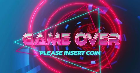 Retro Futuristic 'Game Over' Insert Coin Neon Display - Download Free Stock Images Pikwizard.com