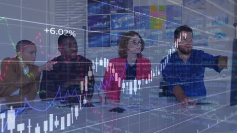 Diverse Team Analyzing Complex Financial Data in Modern Office