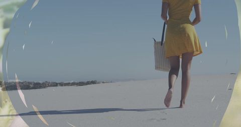 Woman Walking Barefoot on Sandy Beach