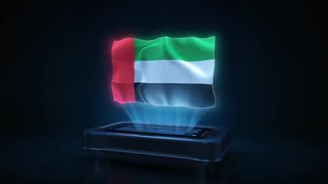 Projecting UAE Flag Hologram from Futuristic Display Panel for Tech Presentation