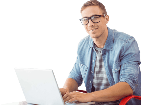 Smiling Caucasian Man Using Laptop on Transparent Background Technology Concept - Download Free Stock Videos Pikwizard.com