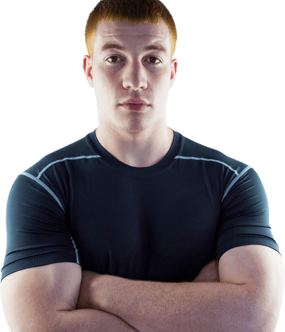 Transparent Muscular Athlete with Arms Crossed in Sports Apparel