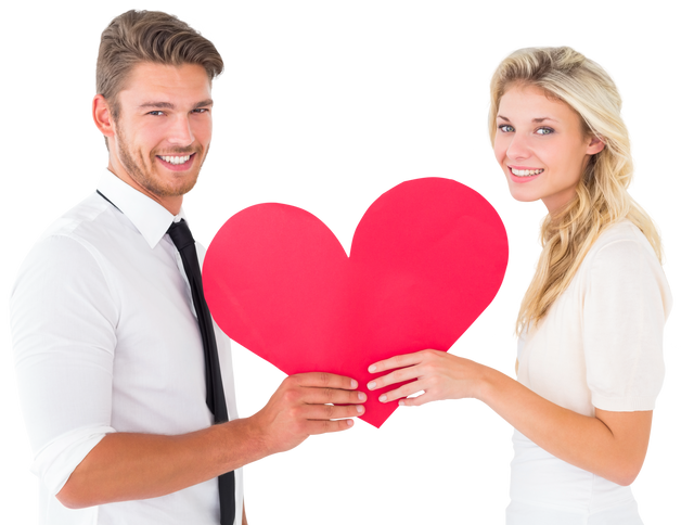 Smiling Couple Holding Red Heart on Transparent Background Love Romance Concept - Download Free Stock Videos Pikwizard.com