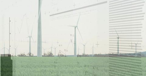 Towering Wind Turbine Powering Green Energy Landscape Showing Data Overlay and Analytics